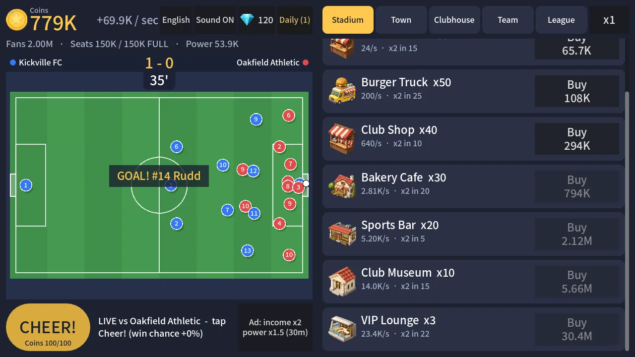 A live match with a goal banner